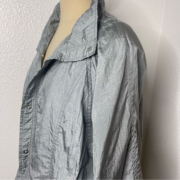 Vintage 80s Lightweight Jacket Shimmer Silver Tudor Court Mid Length Size Medium - Picture 6 of 11